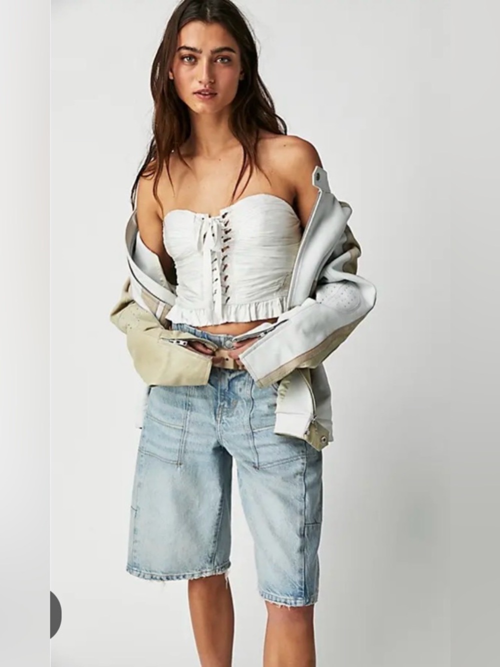 NWT Free People “Aurelia” Silky Corset Top in Ivory Combo - XL